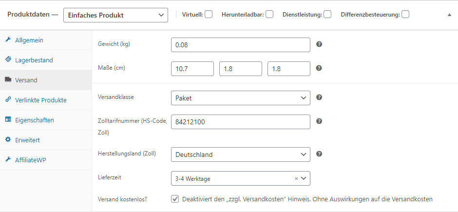 WooCommerce HS-Code einstellen