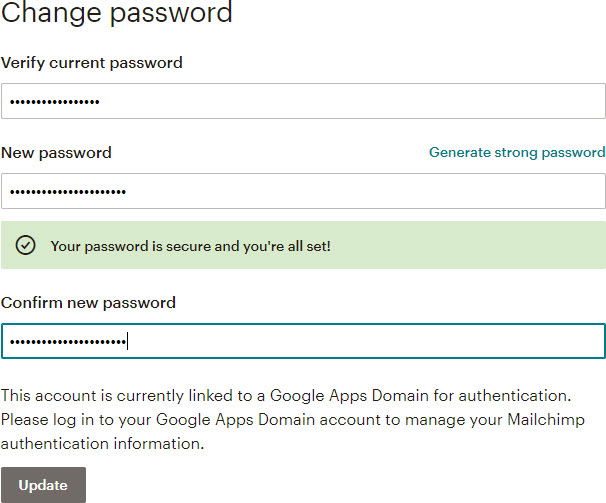 Mailchimp neues Passwort anlegen