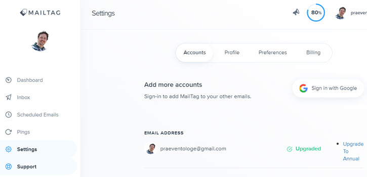 Mailtag verbundene Gmail Konten