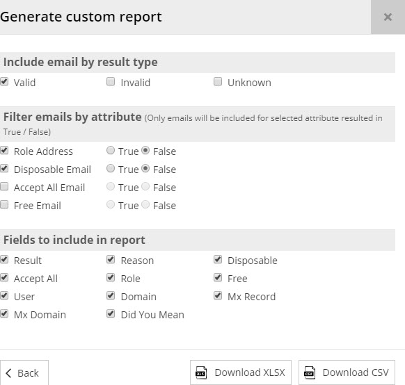Quick E-Mail Verification custom report Download