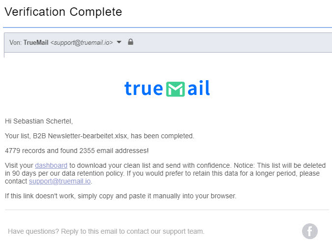 TrueMail E-Mail Bestätigung