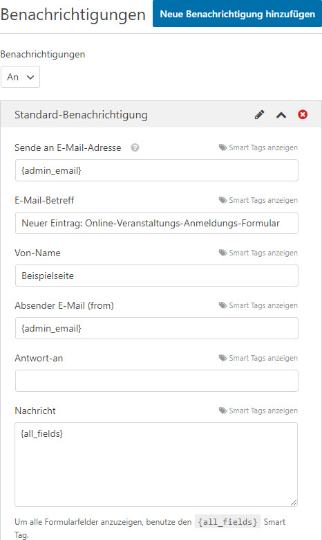 WPforms Benachrichtigungen