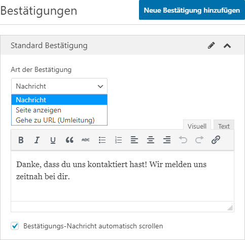 WPforms Bestätigungen