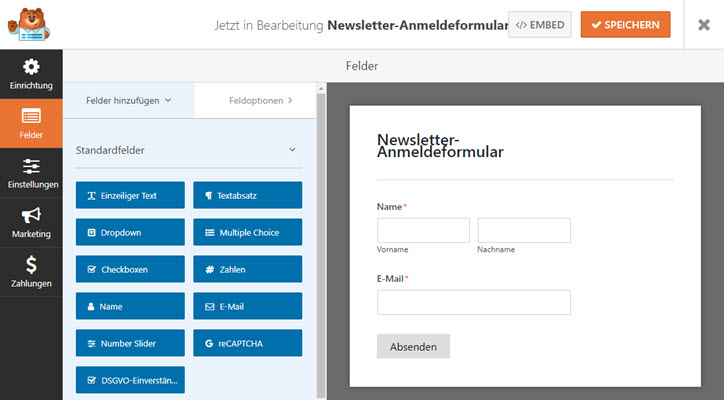 WPforms Newsletter Anmeldeformular erstellen