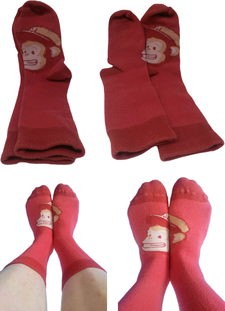 Frische freche rote MailChimp Socken mit Freddie drauf