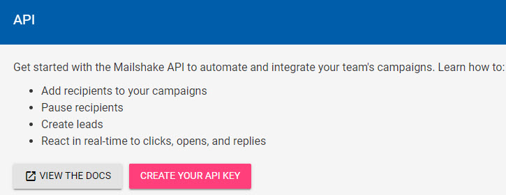 mailshake API key