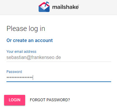 mailshake Loginmaske