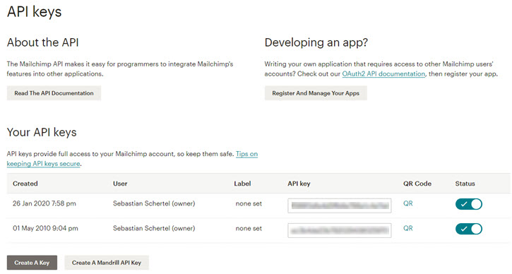 MailChimp API Key erstellen - so geht's