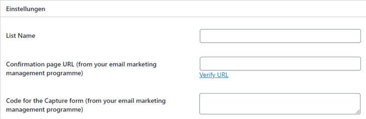WP Email Capture externen Newsletterdienst einbinden