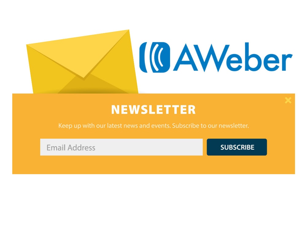 Newsletter-Abo mit E-Mail-Eingabe und AWeber-Logo.