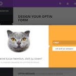 Pop-up mit Katzengesicht und Newsletter-Anmeldung.