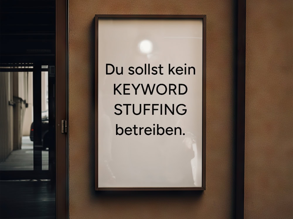 Plakat mit Anti-Keyword-Stuffing-Botschaft.