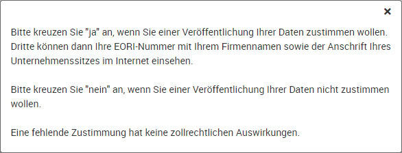Zustimmung zur Datenveröffentlichung für Firmeninformationen.