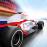 Formel-1-Auto in Bewegung auf Rennstrecke